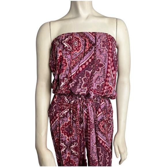 Olivaceous Floral Strapless Jumpsuit Red Women's Size S Bohemian Summer Brunch - Picture 2 of 8